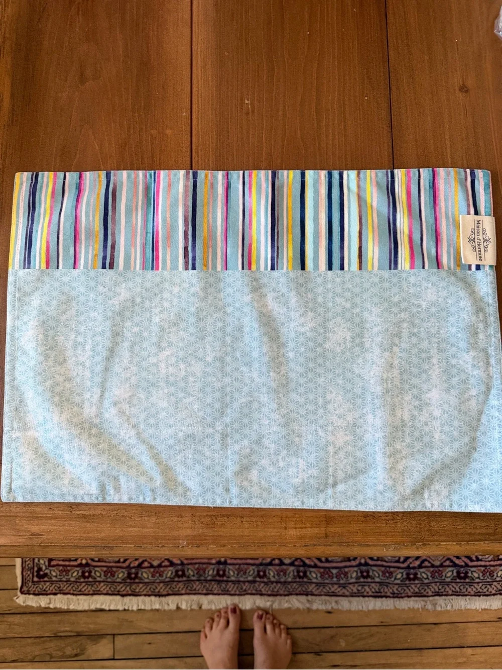 4 Maison d’Hermine Cloth Placemats 100% Cotton Floral Rose Peony Stripe NWOT